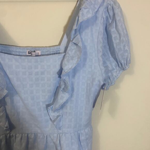 SO NWT Light Blue Ruffle Tiered Eyelet Blouse Milkmaid Flutter Top Sz KL Juniors - Picture 3 of 12
